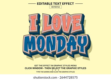 I love monday 3D editable text effect template