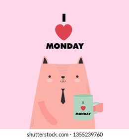 I love monday cat motivation vector