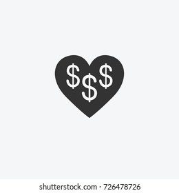 Love for money, dollars isolated flat web mobile icon. Vector graphic illustration. Logotype
