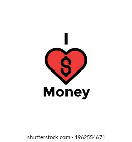  i love money Illustration. money business accounting presentation finance, flat graphic symbol Modern outline icons for mobile application and web concepts. white background.