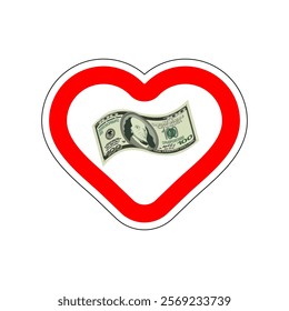 I love money. I like to cash. Red road sign in shape of heart. Symbol of love on road to finance