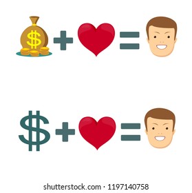 Love and money . Selling love. Dollar and heart. Stock flat vector illustration.