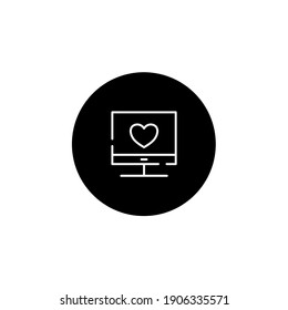 Love monitor icon in black round style. Love and affection icon