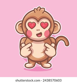 in love monkey animal character mascot with love sign hand gesture isolated cartoon