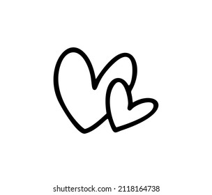 Love monoline icon vector doodle two hearts. Hand drawn valentine day logo. Decor for greeting card, wedding, mug, photo overlays, t-shirt print, flyer, poster design.