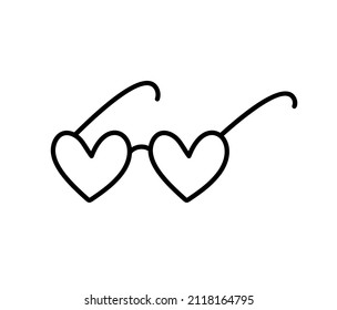 Love monoline icon vector doodle glasses in form of heart. Hand drawn valentine day logo. Decor for greeting card, wedding, mug, photo overlays, t-shirt print, flyer, poster design.