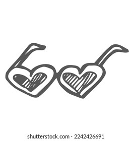 Love monoline icon vector doodle glasses in form of heart. Hand drawn valentine day logo. Decor for greeting card, wedding, mug, photo overlays, t-shirt print, flyer, poster design.