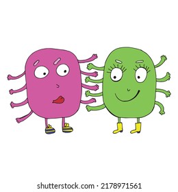 Love monsters. Pink and green monster. Valentine s Day. Vector monsters. Isolated on a gray background. Coloring for children and adults. Cartoon