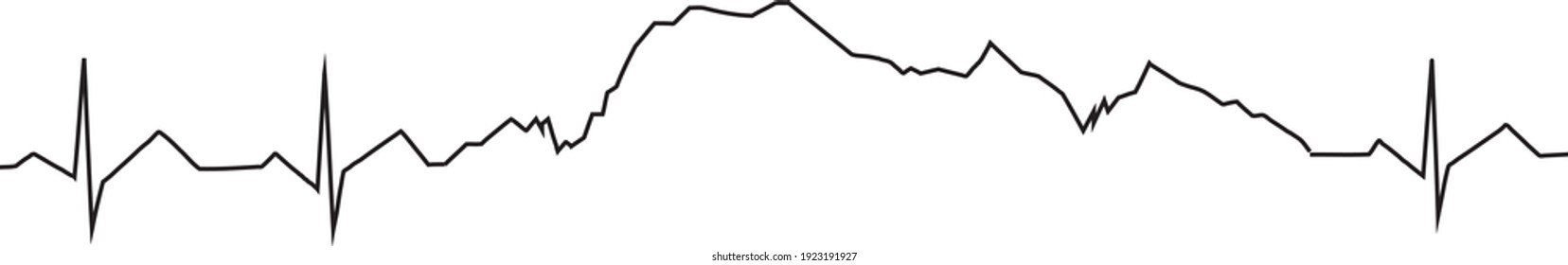 I love Mont Blanc mountain concept with cardiogram contour vector illustration 