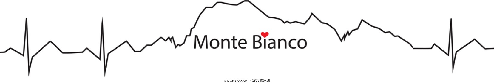 I love Mont Blanc mountain contour with cardiogram and text in Italian vector illustration 