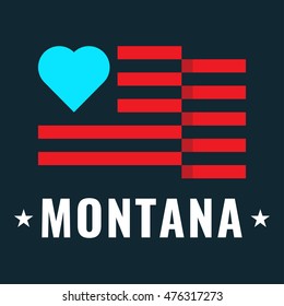 Love Montana state with usa flag, flat vector icon design illustration, banner on dark background. Can be used for public holidays in the United States also for theme about tourism.