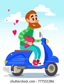 in love with a moped with a heart in his hand
