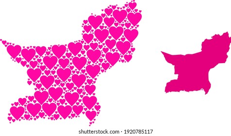 Love mosaic and solid map of Balochistan Province. Mosaic map of Balochistan Province designed with pink lovely hearts. Vector flat illustration for dating concept illustrations.
