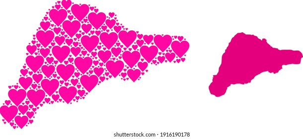 Love mosaic and solid map of Easter Island. Mosaic map of Easter Island is designed with pink love hearts. Vector flat illustration for love abstract illustrations.