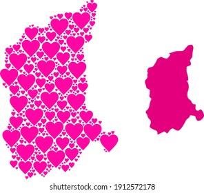 Liebe Mosaik und solide Karte der Provinz Lubusz. Collage Karte der Provinz Lubusz entworfen mit rosafarbenen Herzen. Vektorflache Illustration für Liebesbilder.