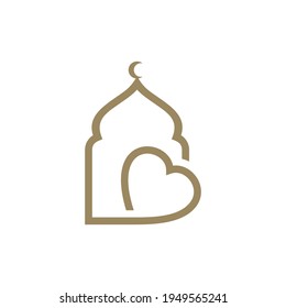 Love Mosque logo design vector illustration, Creative Islamic logo design concept template, symbols icons