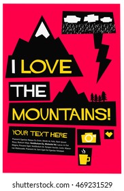 I Love The Mountains! (Flat Style Vector Illustration Travel Quote Poster Design) With Text Box