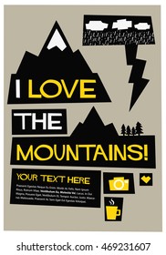 I Love The Mountains! (Flat Style Vector Illustration Travel Quote Poster Design) With Text Box