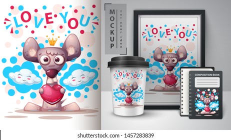 Love mouse, rat - mockup for your idea. Vector eps 10