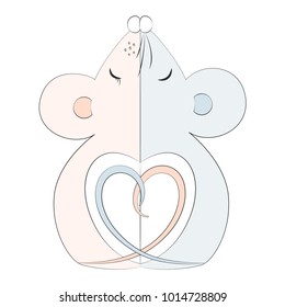 Love Mouse Vector illustration. Blue and Pink set.