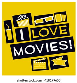 I Love Movies (Film Poster Vector Illustration)