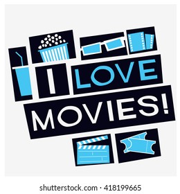 I Love Movies (Film Poster Vector Illustration)