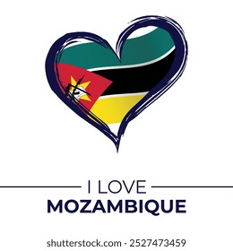 I Love Mozambique Banner with Flag in Heart. Mozambique love Emblem Isolated on White Background. Vector, Illustration, Isolated, Love, Background.