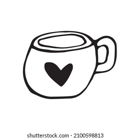 Love mug doodle set. Romantic coffee cup. Vector illustration