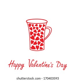 Love mug with hearts.  Happy Valentines Day card.  Vector illustration.
