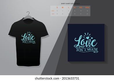 love in a mug t-shirt design. T-shirt design Vector print. Minimalistic trendy typography on short sleeve shirt