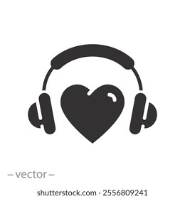 love music concept, headphone with heart icon, dj equipment, flat vector illustration