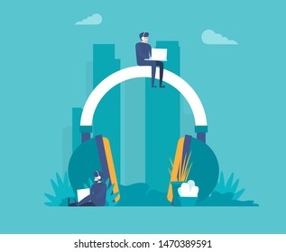 I love music. Concept with headphones. Colored flat vector illustration.