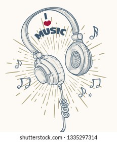 I love music decorative design with headphones