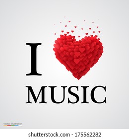 i love music, font type with heart sign.