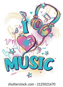 I love music - graffiti drawn headphones and notes musical design