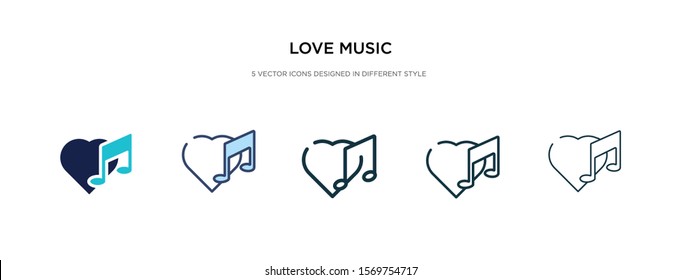 love music icon in different style vector illustration. two colored and black love music vector icons designed in filled, outline, line and stroke style can be used for web, mobile, ui