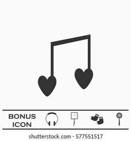 I love music icon flat. Black pictogram on white background. Vector illustration symbol and bonus button