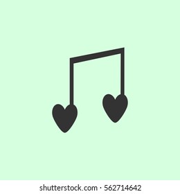 I love music icon flat. Grey vector symbol on green background