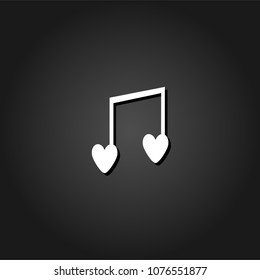 I love music icon flat. Simple White pictogram on black background with shadow. Vector illustration symbol