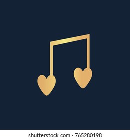 I love music icon flat. Simple gold pictogram on dark background. Vector illustration symbol