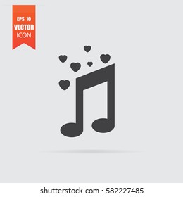 Love music icon in flat style isolated on grey background. For your design, logo. Vector illustration.
