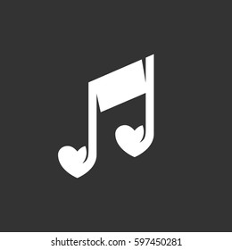 Love music icon isolated on black background. Love music vector logo. Flat design style. Note vector pictogram for web graphics - stock vector