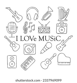 I love Music icon set. Suitable for music icon, sign or symbol.