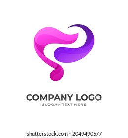 love music logo design, heart and music, combination logo with 3d purple and pink color style