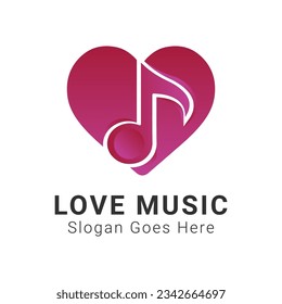 Love Music Logo Design Music Note with Heart Logotype