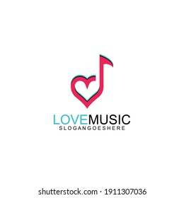 Love Music Logo Design Vector. Musical theme flat design template. Isolated on the white background