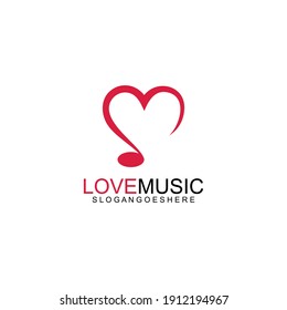 Love Music Logo Design Vector. Musical theme flat design template. Isolated on the white background