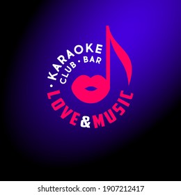 Love music logo. Icon consist of music note and red lips. Logo can use Music Bar, karaoke, dancing, restaurant, night club logo. 