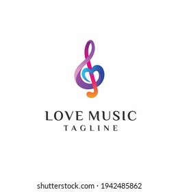 Love Music Logo, Note Music With Love Concept