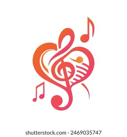 Love music logo, Music note and heart shape with 3d logo concept in multi color vector format